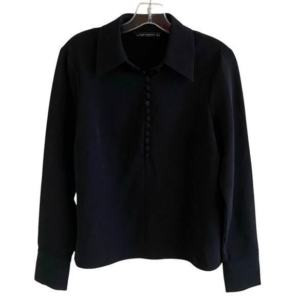 ZARA Woman Black Button Detail Collared Blouse Neck Top - M - Picture 2 of 10